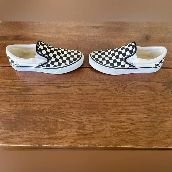 Vans Black and White Checkered Slip-On Sneakers - Picture 3 of 5